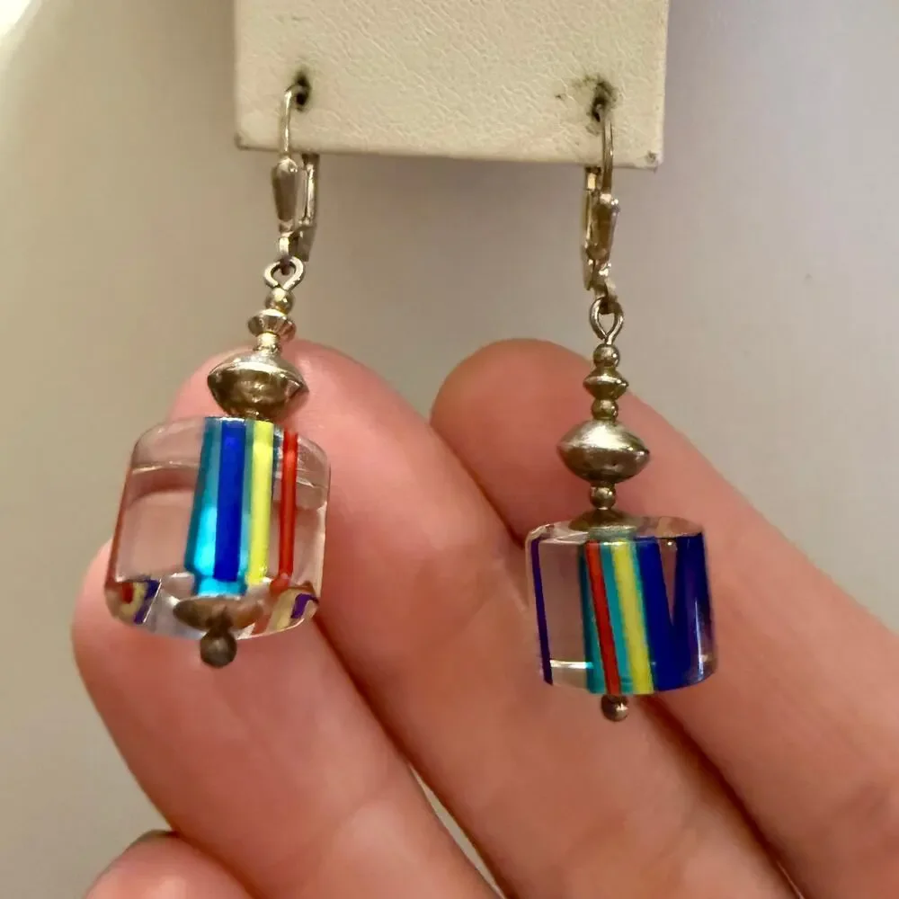 Artisan Colorful Cubed Glass Beaded Drop Earrings - Picture 4 of 7